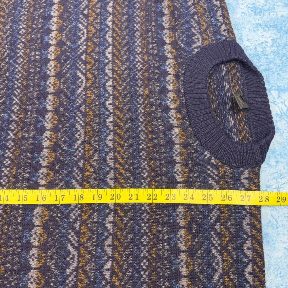 Vintage Alpaca Baby Fina Peru Hand Knitted Fair Isle Sweater Navy Blue Mens XL